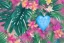 Placeholder: Tropical flowers, realistic heart drawing, crystals, tropical leaves, sacred altar, Fantasy home, cute animal.