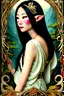 Placeholder: Art Nouveau art style A beautiful as a model asian woodland elf princess who looks like a young Lucy Liu seated on a throne in a mystical forest, photo-realistic