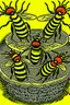 Placeholder: Vintage pop art style of bees on a pot of honey