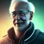 Placeholder: cyberpunk head portrait, old guy, happy face, smiling