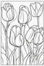 Placeholder: flowers coloring page for kids, tulip, cartoon style, thick outline, low details, no shading, no color