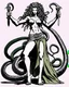 Placeholder: detailed persona, female, sword in hand, gorgon medusa, half turn, full height, leans on one leg, snakes on the head instead of hair