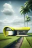 Placeholder: Modern Composite house with barrier and underroof with field with banana tree