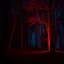 Placeholder: romantic forest at night, red neon mood