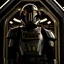 Placeholder: star wars bald male corellian pilot wearing gunmetal grey and black first order armored TIE pilot flightsuit and helmet with gold trim inside the jedi temple, centered head and shoulders portrait, hyperdetailed, dynamic lighting, hyperdetailed background, 8k resolution, volumetric lighting, light skin, fully symmetric details