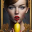 Placeholder: A young woman’s face while she puts a banana in her mouth