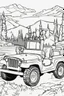 Placeholder: coloring page for kids, ARMY JEEP, thick outline, low details, no shading, no color