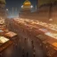 Placeholder: middle east city with mosque and people walking through the market , night , cloud in the sky , full moon , fire place in the bazaar , high resolution, super realistic, unreal engine, cinematic lighting,