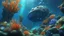 Placeholder: creatures, minerals, kyanite mines, from subnautica from deep sea, leviathan's a lot of sea plants very deep, beautiful, subnautica biom