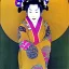 Placeholder: Retrato de cuerpo entero una Geisha Bella voluptuosa con kimono con el estilo de Gustav Klimt