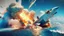 Placeholder: fighter jet shoots missile at passenger 747 plane and it explodes over the ocean