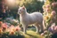 Placeholder: antropomorph cat horse in a flowergarden in sunshine, ethereal, cinematic postprocessing