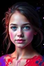 Placeholder: A beautiful girl portrait vibrant colors, different teint of blue, red,purple,black , 8k resolution, paint splashed 3D effect, fuller picture, black background