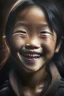 Placeholder: portrait of an asian girl 11 years old, smiling, cinematic photography, epic angle, dark colour tone, hyper-realistic