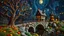 Placeholder: Photograph hasselblad h6d400c --ar 85:128 --v 6.0 of a fairy old bridge, tree, old bewitched house, made of felt, art, 3d deep field, Joan Miró, wide angle landscape scene, galaxies, creepy, needlepoint, abstract silhoutte, expressionist style, colorful holiday