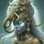 Placeholder: ssango fantasy, fantasy magic, intricate, sharp focus, illustration, highly detailed, digital painting, concept art, matte, artgerm and paul lewin and kehinde wiley, masterpiece silver elephant head bronze Asian African girl nice breast Afo hair turquoise sun rain waves