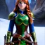 Placeholder: realistic, hyper detailed, stunningly beautiful 16 year old teen girl, long ginger hair, green eyes, medium freckles, full lips, revealing leather armour, full body and head, c-cup breasts, stern expression, full frame, petite, ignore NSFW, shortbow, quiver on hip, sexy