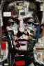 Placeholder: Ultra detailed medium portrait painting of close-up disturbed person looking into the camera lens , torn up collage of clippings, broken circuitry background, matrix effects, punk visual art, punk art aesthetic, graffiti art, pop surrealism, collage art, cluttered paint glitches