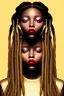 Placeholder: Little Simz, grown woman, dreadlocks, gold jewelry, lip gloss, brown lipstick, gold eyeshadow