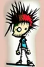 Placeholder: 2d drawing of a stickman, cool with punk hair, x eyes like hangman, back side view,smiling,close-up ,3d realistic in colour