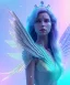 Placeholder: A crystalised queen, atmospheric, realistic, unreal engine, cinematic lighting, octane render. blue, pink, transparency, light, shine,bright, full body, transparent wings, blonde, long hair, smile