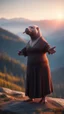 Placeholder: spray paint, portrait of bald witch as yoga Vampire walrus in carpathians montains sun set ,bokeh like f/0.8, tilt-shift lens 8k, high detail, smooth render, down-light, unreal engine, prize winning