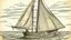 Placeholder: in the childish style of a 5 year old with scratchy penwork, a basic sloop, floating on water with the sail full of wind. Off to the side, the same boat mast is depicted, this time with the sail raised and tied up