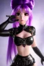 Placeholder: Detailed cute anime Kunoichi girl, purple hair buns, purple bangs, black latex bodysuit, intricate details, full body portrait, keep head in frame, slight smile, black Japanese motif, concept art, highly detailed, digital painting, concept art, sharp focus, illustration, art by Yoji Shinkawa, WLOP and greg rutkowski and alphonse mucha and artgerm and yanjun Chen and Junji ito and Makoto Shinkai, HDR, octane render