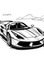 Placeholder: Coloring page, black strong atroke, white background, ferrari car with ooen roof