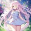 Placeholder: Clear focus,8k,Beatiful Lighting,Detailed, light pink long fluffy hair, long fluffy bangs, green eyes, wearing a stunning sparkling outfit,wearing a short skirt, dating game