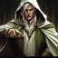 Placeholder: male hooded light sage elf white clothes male 90's tcg art fantasy