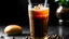 Placeholder: glass of iced coffee with a straw and coffee beans Generative AI