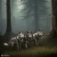 Placeholder: franz frazetta style, wolf pack in the forest clearing, night