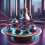 Placeholder: Futuristic concept art of a teapot with tea stands next to a hookah, with smooth metal surfaces,this product is ideal for a modern sci-fi environment,Ian Davenport style (3D rendering, high detail, bright colors, trending on Behance)