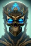 Placeholder: blue alien, head, evil, black eyes, weapons, blood, 8k, finely detailed, photo realistic, HR Giger style turquoise skull head gold dragon Mexican alien moon skeleton sombrero hat Black background