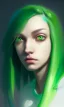 Placeholder: girl, cute, beautiful, green hair, casual clothes, head and shoulders portrait by Greg Rutkowski