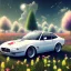 Placeholder: voiture blanche dans un champs de fleur, chrome, synthwave, Concept Art, couleur vibrante, Ferrari