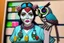 Placeholder: Owl nurse in nurse costume made of tyffany glass and gemstones spreading pills, she is wearing necklaces made of medicines in a hospital room in sunshine