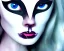 Placeholder: White catwoman, goddess, trippy, eyes different colored