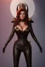 Placeholder: Raquel Welch as evil queen in black leather, leather, busty, cleavage, angry, stern look. character design by cory loftis, fenghua zhong, ryohei hase, ismail inceoglu and ruan jia. unreal engine 5, artistic lighting, highly detailed, photorealistic, fantasy