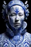 Placeholder: a woman made out of porcelain, in the style of balanced symmetry, white and blue, detailed facial features, organic forms, meticulous portraiture, complex patterns --ar 1:2 --stylize 350 --c 2 --v 6. 0