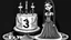 Placeholder: draw a birthday cake with logo number 23 and one candle 23 ,Insanely detailed Addams Family with Barbie dolls