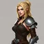 Placeholder: an attractive blonde warrior woman, leather armour, digital art, stylised