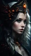 Placeholder: portrait of a pretty young girl with blonde hair and different colour eyes. Dark fantasy