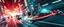 Placeholder: rocket ship cat captain in high speed pursuit among neon rat cyber soldiers, with background motion blur