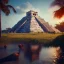 Placeholder: Chichen Itza, sunset, rainbow sunset, waterfall, palms, twigs, spring, sunset rainbow, bridge birds, unreal engine 5, cinematic lighting, realistic, hyper detailed, 8k, octane render