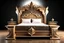 Placeholder: image of a Royal bed with 3d fractal base decoration made of good wood no background without table