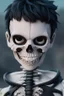 Placeholder: a cute animation boy, skateboarding , trendy hoody, 8 k, tim Burton skeleton style from the movie "night before Xmas", realistic animation, gothic