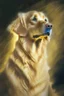 Placeholder: golden retriever , light background, in the style of degas