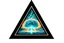 Placeholder: a nuclear explosion cloud, behind an orange glowing omega like shape, all inside an equilateral triangle, radiant lines, digital painting